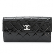 シャネル 長財布 CHANEL 財布 二つ折り パテントレザー ブリリアント キルティング ブラック A50107 PATENT BK