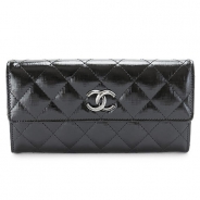 シャネル 長財布 CHANEL 二つ折りフラップ キルティング パテントレザー ブラック A82230 Y25314 94305