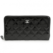 シャネル 長財布 CHANEL 財布 ラウンドファスナー パテントレザー ココマーク キルティング マトラッセ ブラック×SV A50097 PATENT BKSV