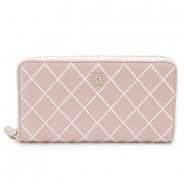 シャネル 長財布 CHANEL 財布 ラウンドファスナー ウルトラステッチ ココマーク レザー ライトピンク A80143 Y25254 99791/GD