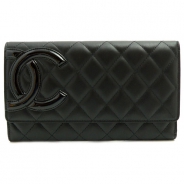 シャネル CHANEL 長財布 二つ折り カンボンライン レザー ココマーク キルティング A46645 Y03880 C2054/BKBK ブラック×ピンク