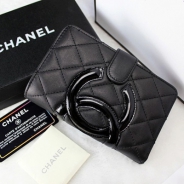 CHANEL（シャネル）ラウンド財布/カンボンライン/ブラック×ブラックエナメル（内部ピンク）/A50080