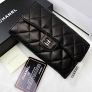 シャネル　CHANEL 長財布　3折　A31506　タイムレスクラシック　マトラッセ/ラムスキン　ブラック/ボルドー