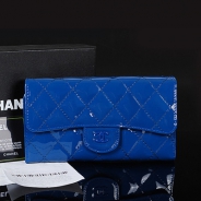 シャネル CHANEL 長財布 三つ折り ココマーク マトラッセ キルティング エナメル ブルー A31506