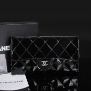 シャネル CHANEL 長財布 三つ折り ココマーク マトラッセ キルティング エナメル ブラック A31506