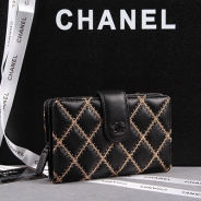 シャネル 長財布 CHANEL シャネル 財布 二つ折り マトラッセ ゴールドライン キルティング ラムスキン ブラック A48667