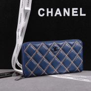 CHANEL（シャネル）レディース 財布 ラムスキン マトラッセ ゴールドライン ラウンドジップ ブルー A50098