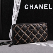 CHANEL（シャネル）レディース 財布 ラムスキン マトラッセ ゴールドライン ラウンドジップ ブラック A50098