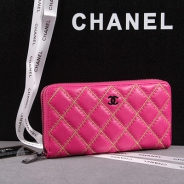 CHANEL（シャネル）レディース 財布 ラムスキン マトラッセ ゴールドライン ラウンドジップ ローズ A50098