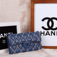 シャネル CHANEL 長財布 3折 タイムレスクラシック マトラッセ ゴールドライン ラムスキン ブルー A46518