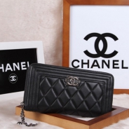 シャネル 長財布 財布  ラウンドファスナー レディース BOY CHANEL/ボーイシャネル ラムスキン キルティング マトラッセ ブラック A48652