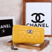 シャネル 長財布 財布  ラウンドファスナー レディース BOY CHANEL/ボーイシャネル ラムスキン キルティング マトラッセイエロー A48652