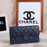 シャネル CHANEL 長財布 3折 タイムレスクラシック マトラッセ ラムスキン ブルー A46518