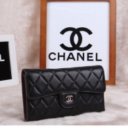 シャネル CHANEL 長財布 3折 タイムレスクラシック マトラッセ ラムスキン ブラック*クラレット A46518