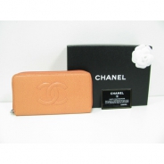 CHANEL（シャネル) キャビアスキン CCマーク ラウンドファスナー長財布 バーミリオン A50071