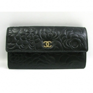 CHANEL（シャネル）ZIP長財布/カメリア/ブラック/ラムスキンA50084