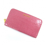 miu miu（ミュウミュウ）ラウンド長財布/ピンク/GERANIO(金具：ゴールド)/型押しカーフ(5M0506)