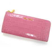 miu miu（ミュウミュウ）【訳あり！】L型ZIP長財布/ピンク/型押しカーフ（クロコ調）5M1183