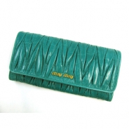 miu miu（ミュウミュウ）【訳あり品】ZIP長財布/TURCHESE（グリーン）(金具：ゴールド)/カーフ5M1109