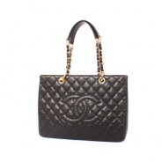 シャネル CHANEL キャビアスキン トートバッグ ブラック＆ゴールド A50995