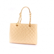シャネル CHANEL キャビアスキン トートバッグ ベージュ＆ゴールド A50995