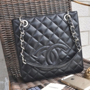 シャネル CHANEL キャビアスキン トートバッグ ブラック＆シルバー A37016-1