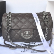 CHANEL/シャネル 金具付きチェーンショルダーバッグ ベンガルブラウン×シルバーアンティーク A67824-3