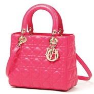 クリスチャンディオール/Christian Dior/ ロゴチャーム付きハンドバッグ(2WAY仕様)/LADY DIOR レディディオール /Fuchsia cal44550 m431