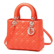 クリスチャンディオール/Christian Dior/ ロゴチャーム付きハンドバッグ(2WAY仕様)/LADY DIOR レディディオール /Orange Vif cal44551 m677