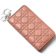 クリスチャンディオール/Christian Dior/ ラウンドファスナー 長財布[小銭入れ付き]/レディディオール LADY DIOR /オールドローズcal43047p m265