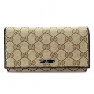 グッチ 長財布 GUCCI 財布 二つ折りフラップ METAL BAR/メタルバー GGキャンバス ベージュ×ダークブラウン 244946 F40IR 9643
