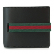 グッチ 折財布 GUCCI 二つ折り メンズ財布 エラスティックウェブ レザー ブラック 406470 AP0XN 1060