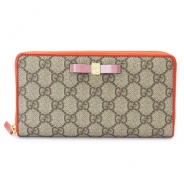 グッチ 長財布 GUCCI 財布 ラウンドファスナー 『2016年春夏新作』BOWY/ボウイ リボン GGスプリーム キャンバス ベージュ×オレンジ 388680