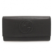 グッチ 長財布 財布 GUCCI 二つ折りフラップ SOHO/ソーホー インターロッキングG ロゴステッチ レザー ブラック 282414 A7M0G 1000