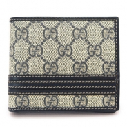 グッチ 折財布 GUCCI 二つ折財布/メンズ財布 小銭入れなし ウェビングライン GGプラス コーティングキャンバス×レザー ベージュ×ネイビー 138042 KGD6N 4075