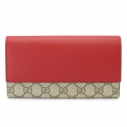グッチ 長財布 GUCCI 財布 二つ折りフラップ 『2016年春夏新作』LINEA A/リネア GGスプリーム キャンバス レザー ベージュ×ハイビスカスレッド 410100 KLQIG 9784
