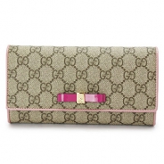 グッチ 長財布 GUCCI 財布 二つ折りフラップ 『2016年春夏新作』BOWY/ボウイ リボン PVC GG柄 キャンバス ベージュ×ライトピンク 388679 KLQUG 8431