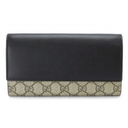 グッチ 長財布 GUCCI 財布 二つ折りフラップ 『2016年春夏新作』LINEA A/リネア GGスプリーム キャンバス レザー ベージュ×ブラック 410100 KHNKG 9769