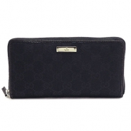 グッチ 長財布 GUCCI 財布 ラウンドファスナー METAL BAR/メタルバー GG柄キャンバス×レザー ブラック 307980 F40IR 1000