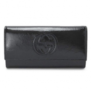 グッチ 長財布 GUCCI 二つ折りフラップ 財布 SOHO/ソーホー インターロッキングG ロゴステッチ パテントレザー ブラック 282414 AY65G 1000