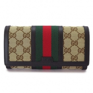 グッチ 長財布 GUCCI 財布 二つ折りフラップ 『2016年春夏新作』ヴィンテージ ウェブ キャンバス ベージュ×ブラック 409440 KQW5G 9775