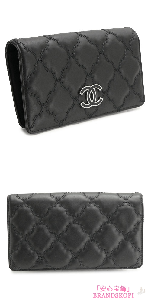シャネル 長財布 CHANEL 財布 二つ折り キルティング レザー ココマーク ブラック A69094 BK