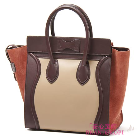 セリーヌ/CELINE/ レザーハンドバッグ/LUGGEGE/ラゲージ ミニショッパー /ベージュ×ブラウン16521-3mba-02bg