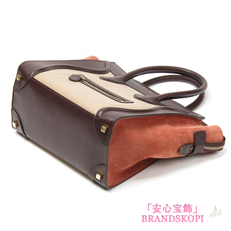 セリーヌ/CELINE/ レザーハンドバッグ/LUGGEGE/ラゲージ ミニショッパー /ベージュ×ブラウン16521-3mba-02bg