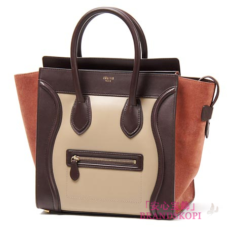 セリーヌ/CELINE/ レザーハンドバッグ/LUGGEGE/ラゲージ ミニショッパー /ベージュ×ブラウン16521-3mba-02bg