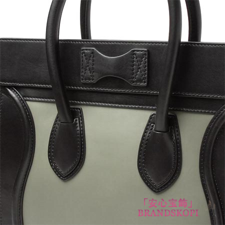 セリーヌ/CELINE/ レザーハンドバッグ/LUGGEGE/ラゲージ ミニショッパー /ブラック×オールドグリーン16521-3mba-29lm