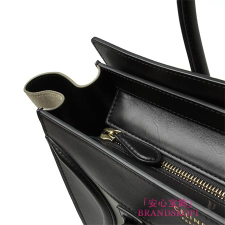 セリーヌ/CELINE/ レザーハンドバッグ/LUGGEGE/ラゲージ ミニショッパー /ブラック×オールドグリーン16521-3mba-29lm