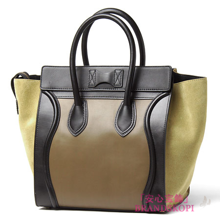 セリーヌ/CELINE/ レザーハンドバッグ/LUGGEGE/ラゲージ ミニショッパー /ブラック×オリーブドラブ 16521-3mba-31ov 