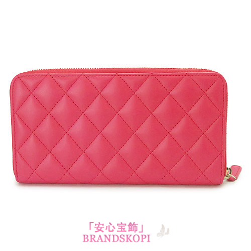 シャネル 長財布 CHANEL 財布 ラウンドファスナ マトラッセ/キルティング ラム レザー フューシャピンク A50097 Y04059 FUXIA PINK/GD