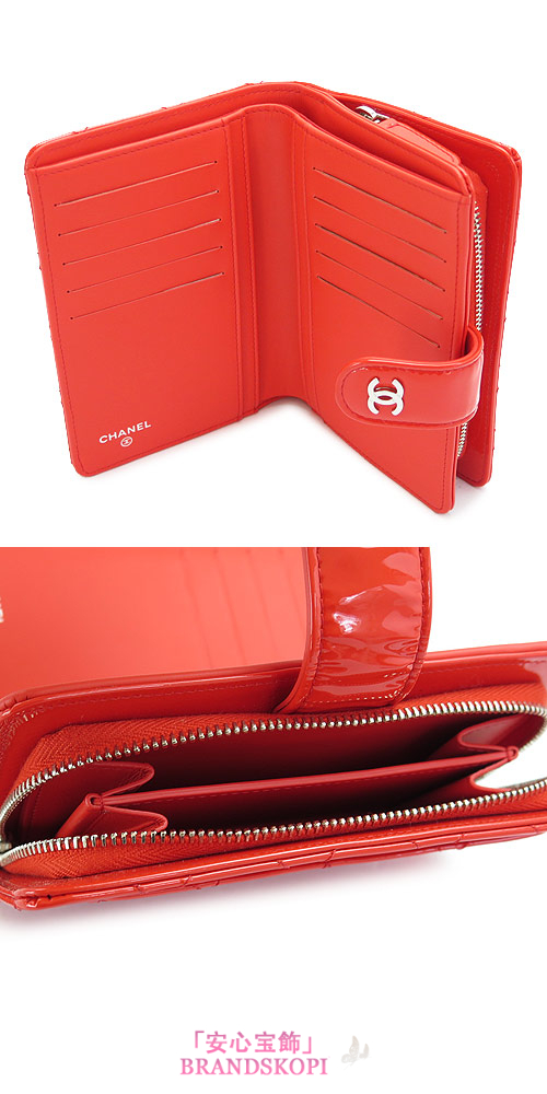 シャネル 折財布 CHANEL 財布 二つ折り マトラッセ キルティング パテントレザー オレンジ A48667 PATENT ORANGE/SV